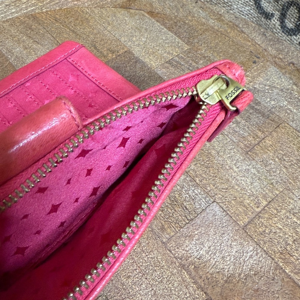 Fossil Lamb Leather Wallet Bi Fold Pink w/ Zipper Pouch CUTE - Picture 9 of 9
